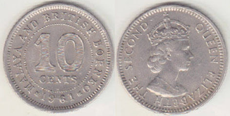 1961 H Malaya & British Borneo 10 Cents A008304